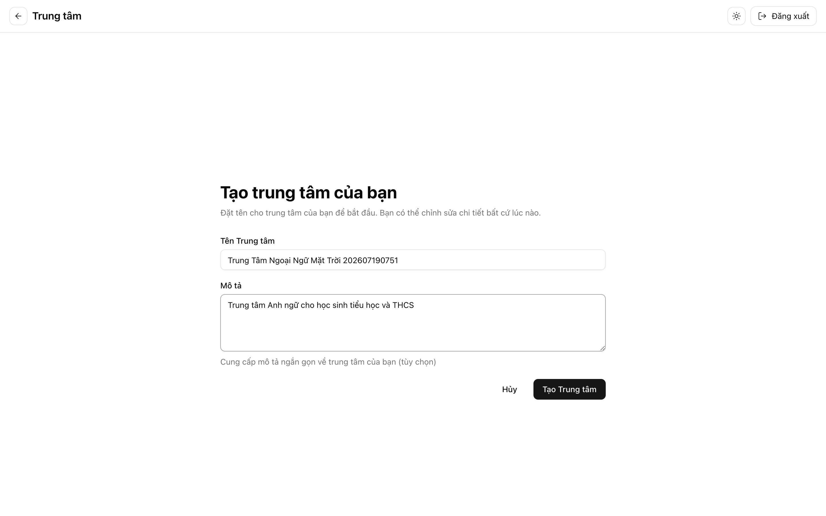 Tạo trung tâm của bạn